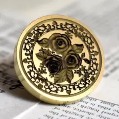 30mm シーリングワックス真鍮高品質レーザー加工スタンプ　ヨーロッパ風バラ柄
