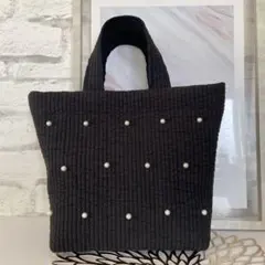 No.85 ヌビバッグ　トートバッグ　ブラック　パール付