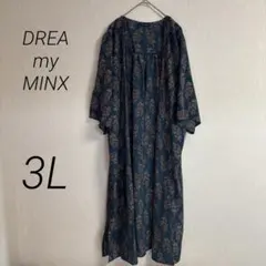 DREAmyMINX ペイズリー柄ロングカーディガン 羽織 3L 紺 ゆったり