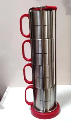 ステンレスマグカップ4つセットマグカップホルダー付き　シルバー