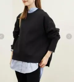 FRAMeWORK ダブルジャガードニットプルオーバー黒　スリットプルオーバー