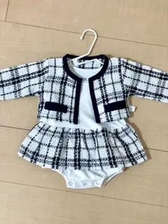 チェック柄ジャケット　ロンパース　ベビードレス　セレモニードレス　ツイード