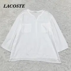 【美品】 LACOSTE 長袖スキッパーシャツ 38 ホワイト ロゴ 無地のサムネイル