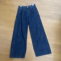 Freneダークブルー ワイドパンツ ボタン付き