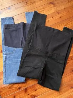 マタニティパンツ デニムとブラック 2点セット