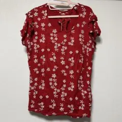 花柄デザインカットソー　赤　【Lサイズ 】