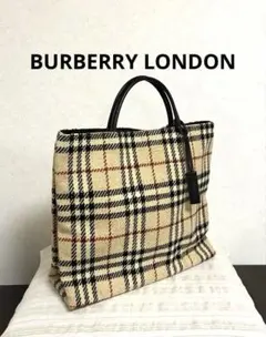 バーバリーロンドン ウール×レザーバッグ　　バーバリーチェック柄　イタリア製