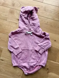 くま耳ロンパース　ピンク フード付き