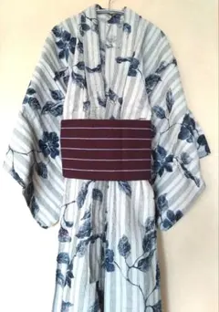 源氏物語 浴衣 単品 紺地 縦縞 花柄 源氏物語 浴衣 単品 紺地 縦縞 花柄 - メルカリ