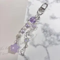 ビーズキーホルダー 紫 パープル
