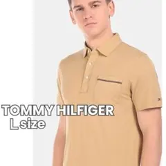 美品 TOMMY HILFIGER ポロシャツ ベージュ胸ポケット付き Lサイズのサムネイル