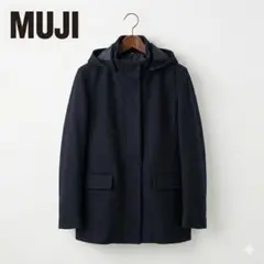 MUJI 無印良品 フード付き ウールジャケット ショートコート ネイビー L