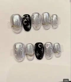 月星シルバー・黒 ネイルチップ 10個セットXS