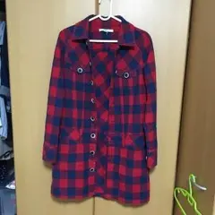 チェックシャツ シャツワンピース 赤
