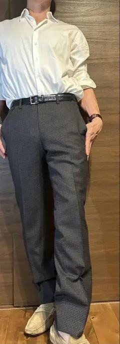 【NOLLEY'S】ウール 千鳥格子 スラックス パンツ グレー 48 L相当