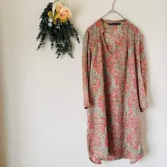 ザラ チュニック ワンピース / 長袖 とろみ ボタニカル柄 Vネック