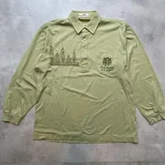 ポロシャツ 長袖 刺繍デザイン ワンポイント ロゴ グリーン L 古着