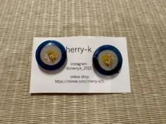 未使用 ハンドメイド 大ぶりピアス ネイビー ゴールド 上品 秋冬アクセサリー