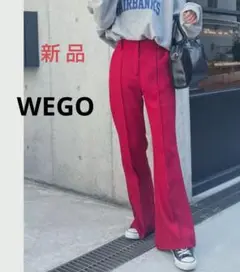 新品タグ付 WEGO✳️ピンタックフレアパンツ【S】レッド 美脚シルエット 秋冬