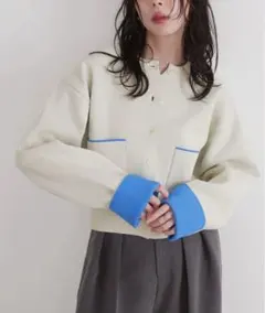 LIAN バイカラーニットカーディガン アイボリー