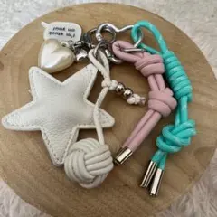【本日限り】バッグチャーム　キーチャーム　星レザー調 じゃらじゃらキーホルダー