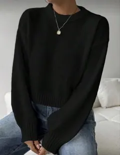 新品 SHEIN 薄手ニット ショート丈 黒 美品