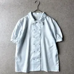 ヴィンテージ レトロ クロスカラー 刺繍 ブラウス スカラップ ダブルボタンのサムネイル