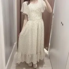 evelyn 肩フリル花柄OP ワンピース イエロー