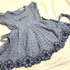 メゾピアノ　レトロ　花柄　スカラップ　チェック　ワンピース　100