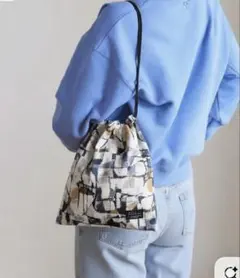 ハンドメイド/余白ジャガード巾着バッグ｜2WAYショルダー