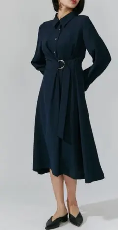 TONAL◆ネイビー ボタン付きシャツワンピース◆トーナル