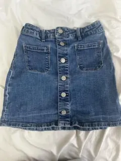 デニムブルースカート Aライン ボタン付き