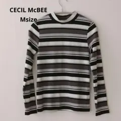 CECIL McBEE 長袖リブ編みトップス ストライプ