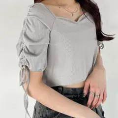 【Heather】ハートネック シャーリングプルオーバー グレー