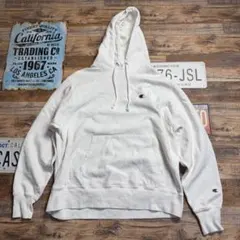 Champion リバースウィーブ パーカー L ホワイト 刺繍ロゴ　古着