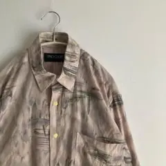90s~ ヴィンテージ レトロ y2k 古着 長袖 シャツ 総柄 淡色 くすみ