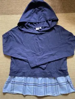 GAP KIDS フード付きTシャツ XXL ネイビー チェック柄サイズ160