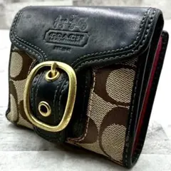 美品 コーチ シグネチャー ソーホー Wホック 折り財布 コンパクトウォレット