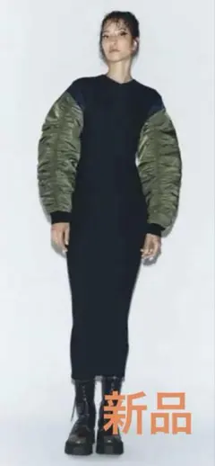 ZARA コントラストナイロン ミディワンピース　S