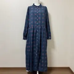 ソマリ　ロングワンピース　花柄　青　長袖　可愛い　デザイン　ブルー　長袖