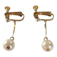 パール ラインストーン イヤリング ゴールドカラー揺れるレトロ