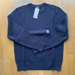 新品UNIQLOウォッシャブルストレッチミラノリブクルーネックセーターMネイビー