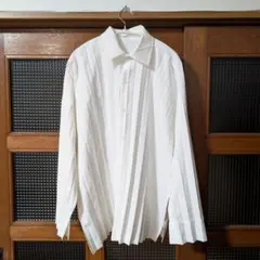 ホワイト プリーツ 長袖シャツ Lサイズ