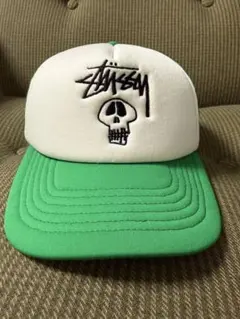 SKULL MESH TRUCKER CAP - GREEN STUSSY