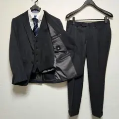 スーツセレクト　メンズスーツ　スリーピース　グレー　ストライプ　ウール混