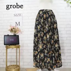 globe グローブ　ロング　プリーツスカート　総花柄　【M】ブラック