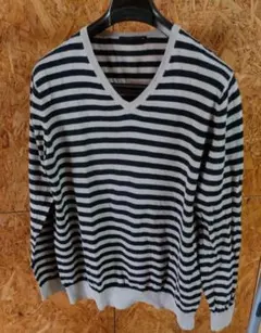 美品】ラメ混 アレグリ Vネック ボーダーニット L 三陽商会 allegri 