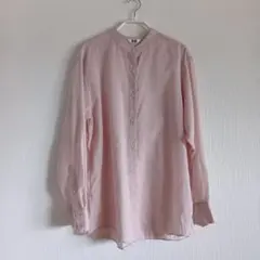 ●美品●ユニクロU シアーバンドカラーシャツ 長袖 M ピンク