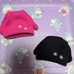 ☆れむ様専用☆【スノソフビ】メンカラたれみみ帽/黒ピンク