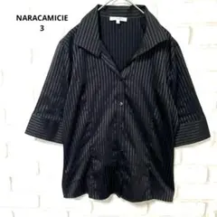 【美品】 NARACAMICIE 半袖　シャツ　黒　ストライプ　ルーマニア